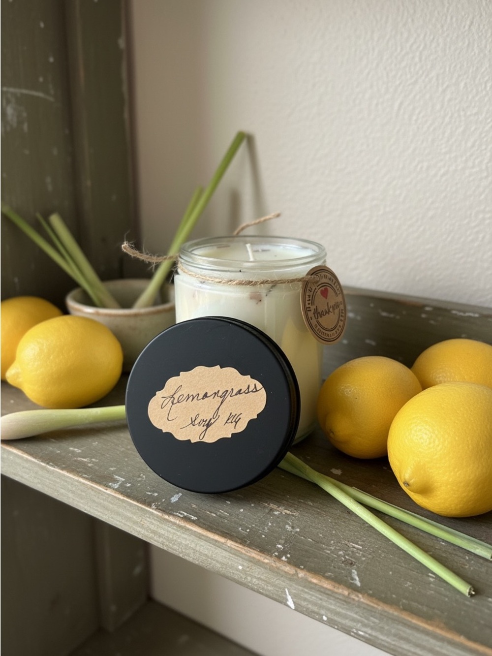 Lemongrass Scented Handmade Soy Candle - 8 oz Natural Yellow
